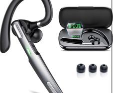 Bluetooth Headset V5.3, 100H Talk Handsfree Earpiece Wireless Headset with ENC Noise Canceling Microphone, LED Display, IP7 waterproof, in-Ear headphone for Business/Office/Driving