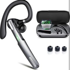 Bluetooth Headset V5.3, 100H Talk Handsfree Earpiece Wireless Headset with ENC Noise Canceling Microphone, LED Display, IP7 waterproof, in-Ear headphone for Business/Office/Driving