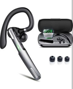 Bluetooth Headset V5.3, 100H Talk Handsfree Earpiece Wireless Headset with ENC Noise Canceling Microphone, LED Display, IP7 waterproof, in-Ear headphone for Business/Office/Driving