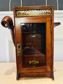 Antique Edwardian Oak Smoker's Cabinet & Accessories