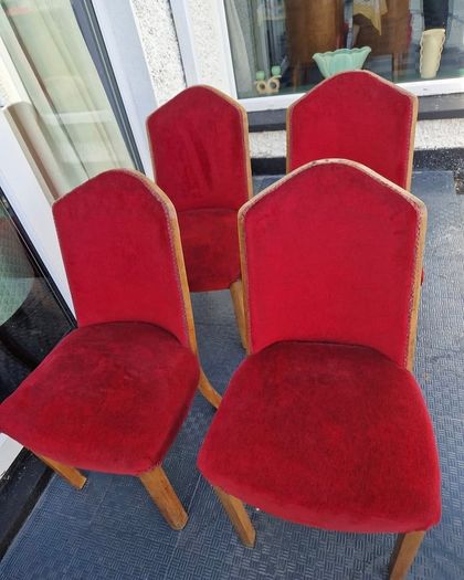 1930s set of Original red velvet walnut Art Deco chairs