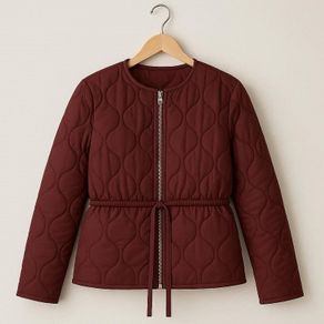 Burgundy Quilted Jacket - H&M - Size S