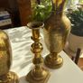 x2 Vintage Solid Brass Vases and candle holder Image 2