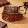 Premium Genuine Leather Belt Dual Tone Vintage Embossed Design with Antique Metal Buckle Image 7