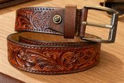 Unisex Genuine Leather Tooled Belt Vintage Floral Western Leather Belt