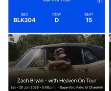 Zach Bryan Premium Level Cork Tickets
