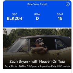 Zach Bryan Premium Level Cork Tickets