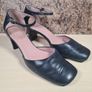 Womens CLARKS square toe block heels shoes sandals  blue leather Size UK 5.5 EU 38.5 Image 2