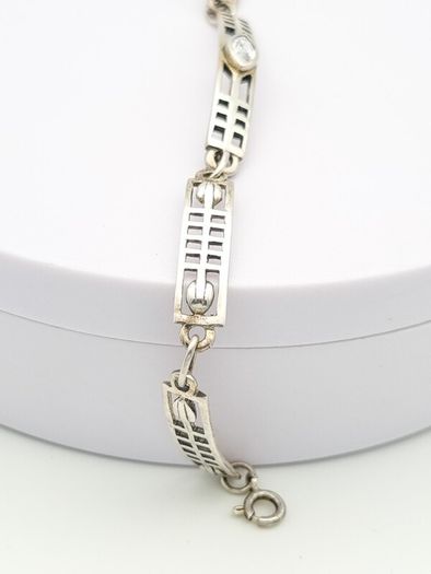 Vintage Geometric 925 Sterling Silver Cubic Zirconia Bracelet
