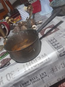 Antique Victorian Solid Brass Sauce Pan with Iron Handle, Postage Available or Collection