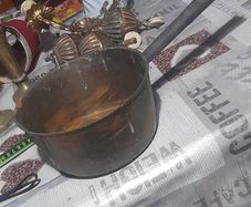 Antique Victorian Solid Brass Sauce Pan with Iron Handle, Postage Available or Collection