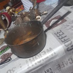 Antique Victorian Solid Brass Sauce Pan with Iron Handle, Postage Available or Collection