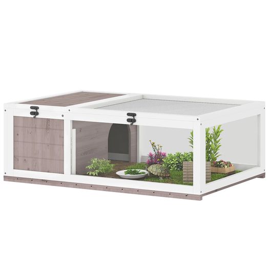 House enclosure cage habitat for small animal tortoises with 2 spaces 91 x 60.5 x 32 cm solid wood light brown