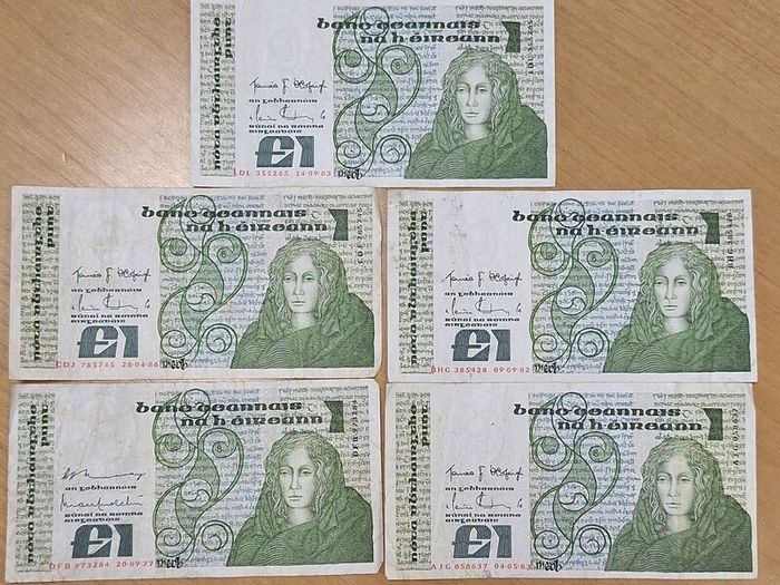 Irish Bank Notes - Meab 1 Punt / Pound Collection - FIVE Notes