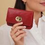 Premium Genuine Leather Wallet for Women Stylish Red Clutch Wallet with Button Closure Image 2