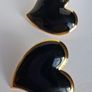 Gold Heart Black Enamel Earrings Image 2