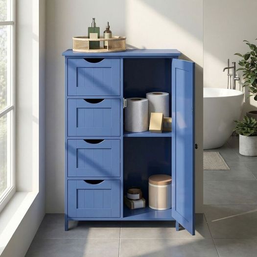Slate Blue Bathroom Storage Cabinet with Drawers