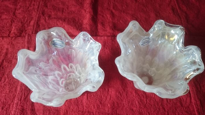 Pair Of Original Murano Glass Pearl Lustre Finish Vase