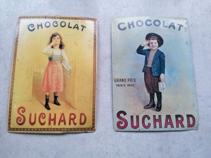 2 Metal Chocolate Suchard Postcards
