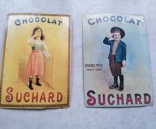 2 Metal Chocolate Suchard Postcards