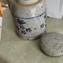 Early Nicholas Mosse Irish Stoneware Crock / Canister Blue Bird Motif With Lid But The Lid Cracked And Fixed 6 Inches Tall. Image 2