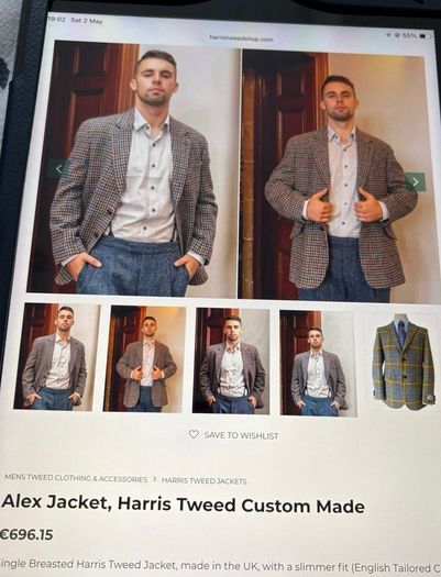Gents Harris Tweed jacket in a very versatile check colour of grey brown and a little blue IN PERFECT CONDITION