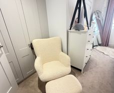 Sheep skin arm chair and foot stool