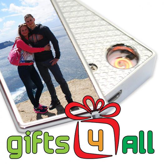 Personalised Photo USB Cigarette Lighter - Silver With Keyring
