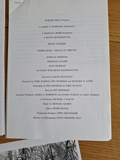 Robin Hood Prince Of Thieves movie press kit
