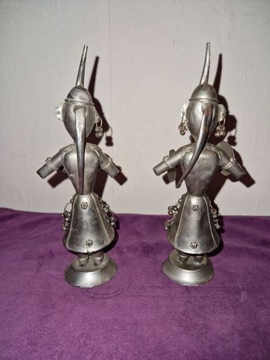Pair of Antqiue Indian Hindu silver tone Musician Figures
