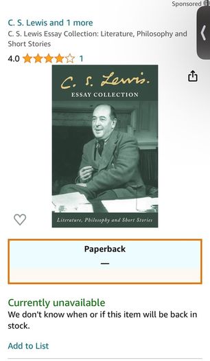 C. S. Lewis Essay Collection: Literature, Philosophy and Short Stories