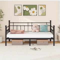 Metal Single Daybed Frame 3ft Sofa Bed Frame 90x190 cm Bed Steel Slats