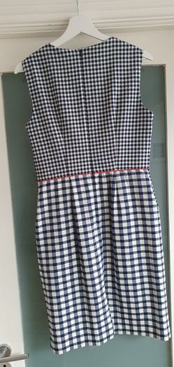 PRECIS navy white red shift dress with pockets Sz 10 UK