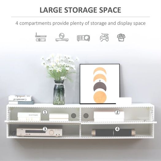 Floating 60'' TV Stand Wall Mounted Media Console Table Cabinet with 4 Storage Shelves Cable (FREE SHIPPING)