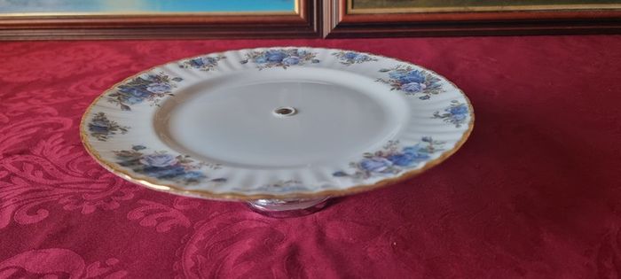 Royal Albert Moonlight Rose Bone China Gold Gilt Footed Cake Stand Made In England