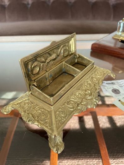 Vintage Ornate Brass Postage Stamp Keepsakes Box