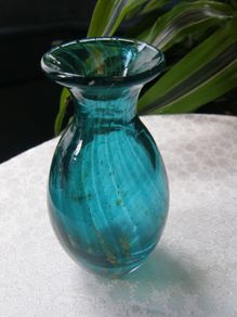Small Signed Malta Mdina Glass Vase, Blue Summer, 12cm, Excellent Condition