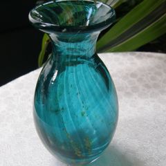 Small Signed Malta Mdina Glass Vase, Blue Summer, 12cm, Excellent Condition