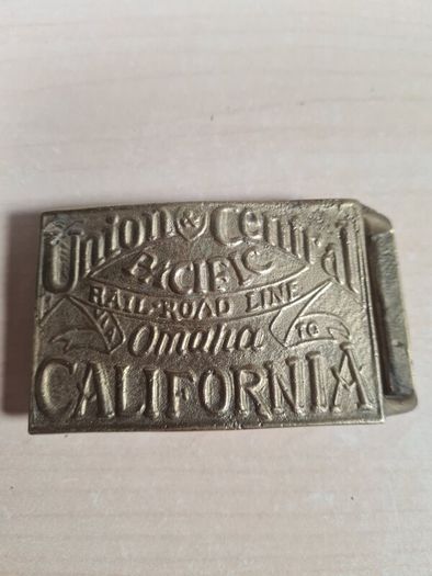 Vintage Brass Belt Buckle Union Central Pacific Railroad Omaha California