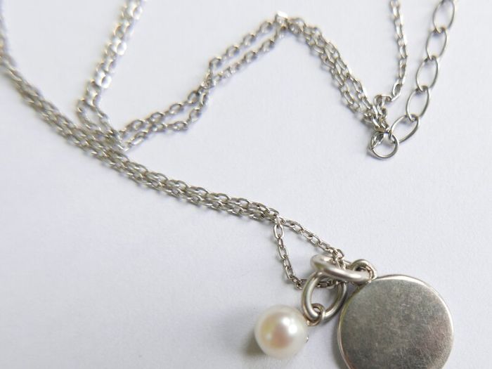 Vintage 925 Sterling Silver Pendant Pearl Necklaces length 18" - 3g
