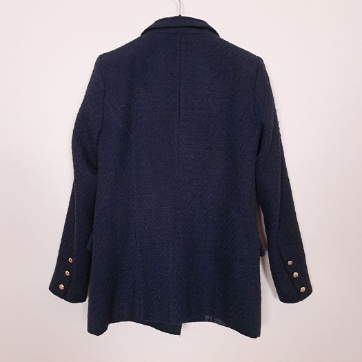 Lipsy Navy Blue Textured Boucle Double-Breasted Tailored Blazer Jacket 10UK/38EU