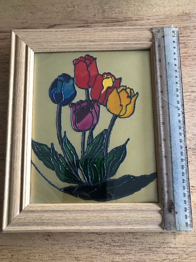 Framed Glass Painting of Tulips