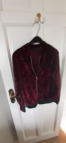 Burgundy Red velvet zip jacket age 9-11 yrs