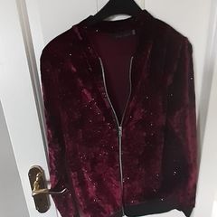 Burgundy Red velvet zip jacket age 9-11 yrs