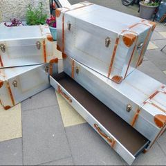 Steamer Trunks x 4 Aluminium & leather.