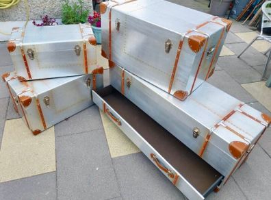 Steamer Trunks x 4 Aluminium & leather.