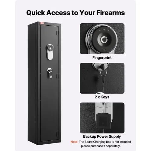 Gun Safe, Heavy Duty Cold-Rolled Steel Rifle Cabinet with Fingerprint & Key, Large Long Gun Cabinet with Magazine and LED, Adjustable Racks for Rifles, Pistols, Shotgun(Assembly Required