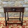 Antique Carved Oak Side Table with Drawer. Image 7
