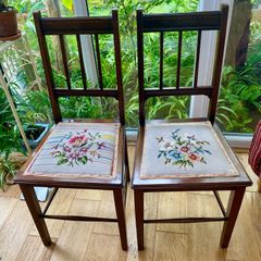 Pair of mahogany Chairs with tapestry seats
