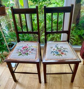 Pair of mahogany Chairs with tapestry seats